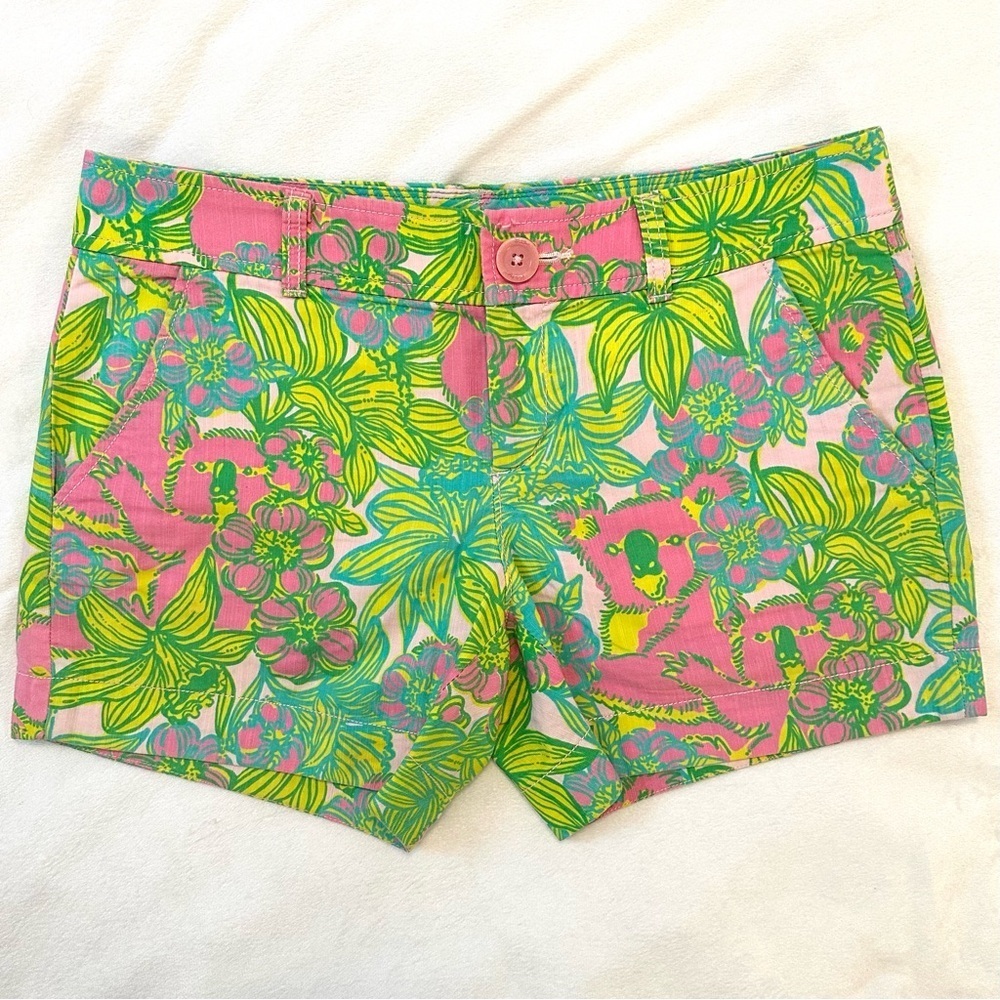 Lilly Pulitzer Big Squeeze Koala Jungle Printed Shorts Women 4 cotton pink green